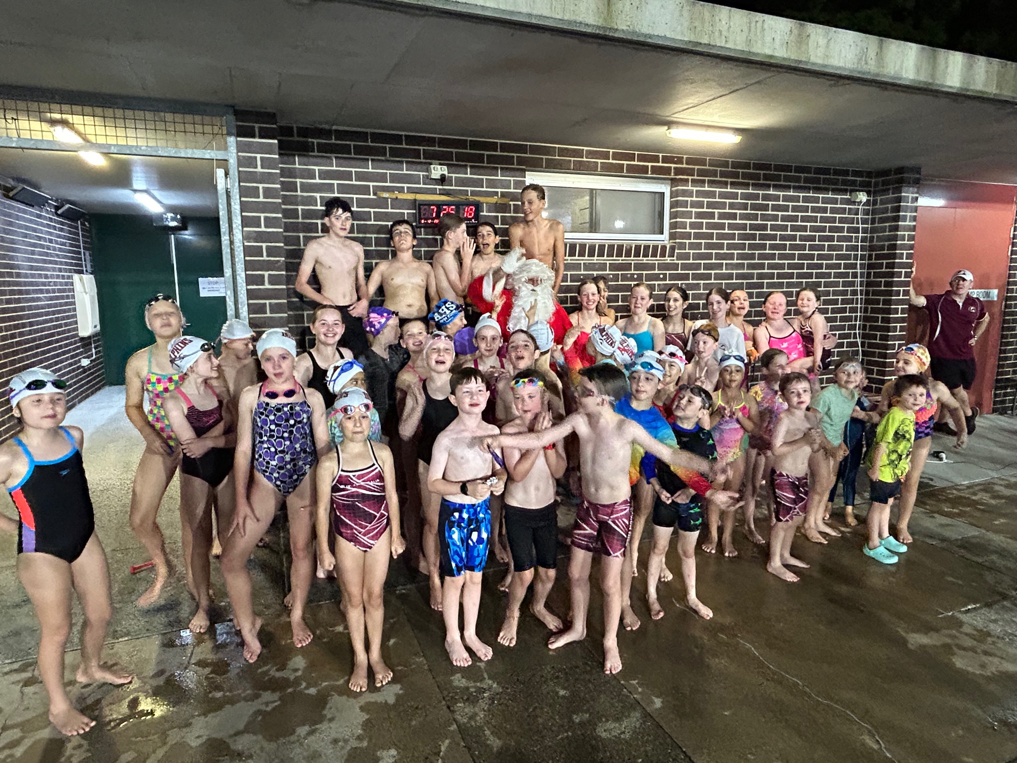 Christmas decorations around the pool